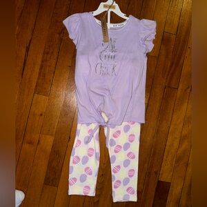 New Rae Dunn Girls 6x Purple Pants Set One Cute Chick Easter
